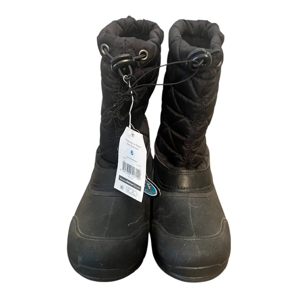 Time & Tru Boys Black Winter Snow Boots Size 6 Quilted Upper Durable Sole New